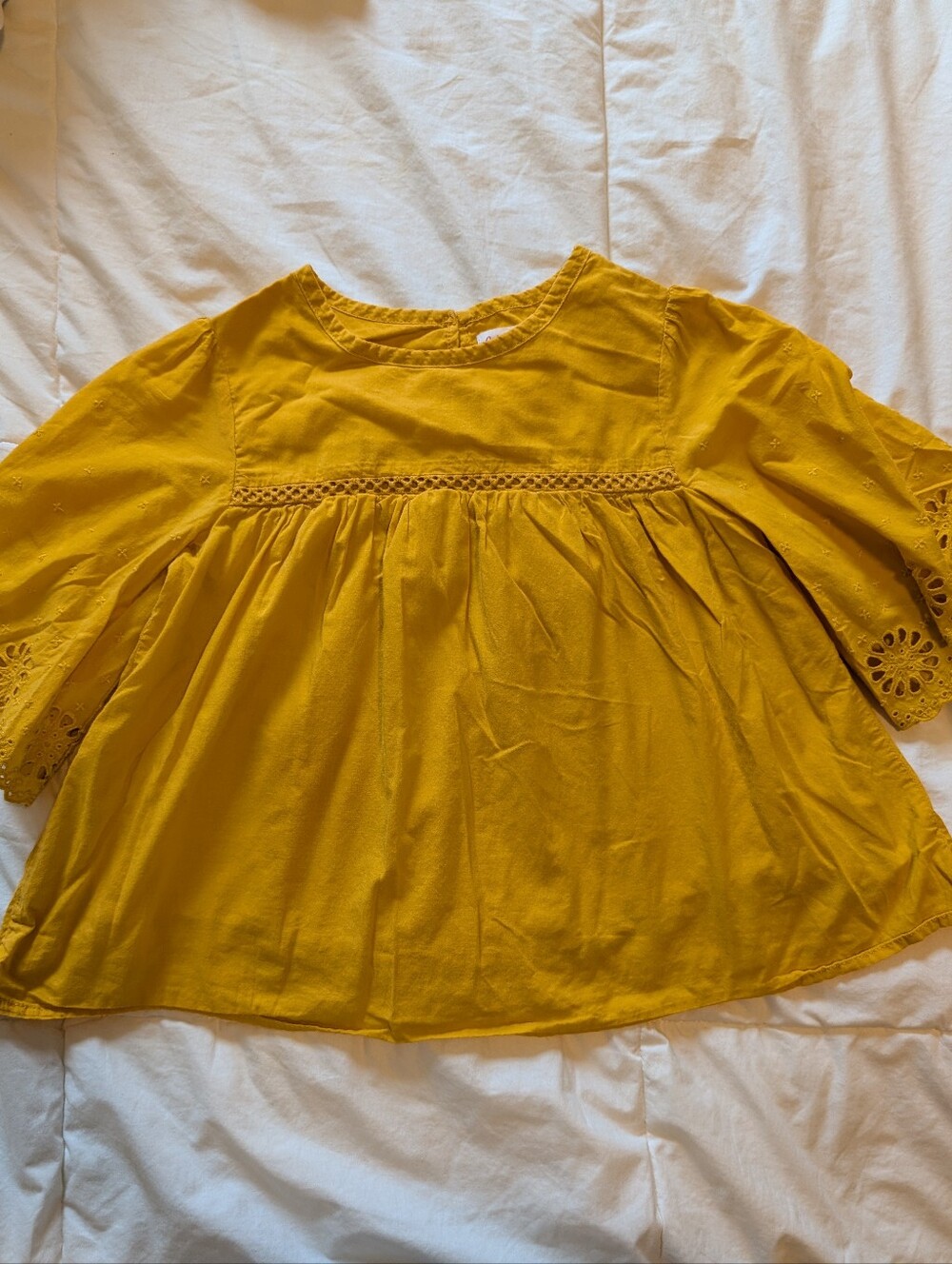 Cat & Jack 100% Cotton Mustard Yellow Eyelet Peasant Top Size 6-6x